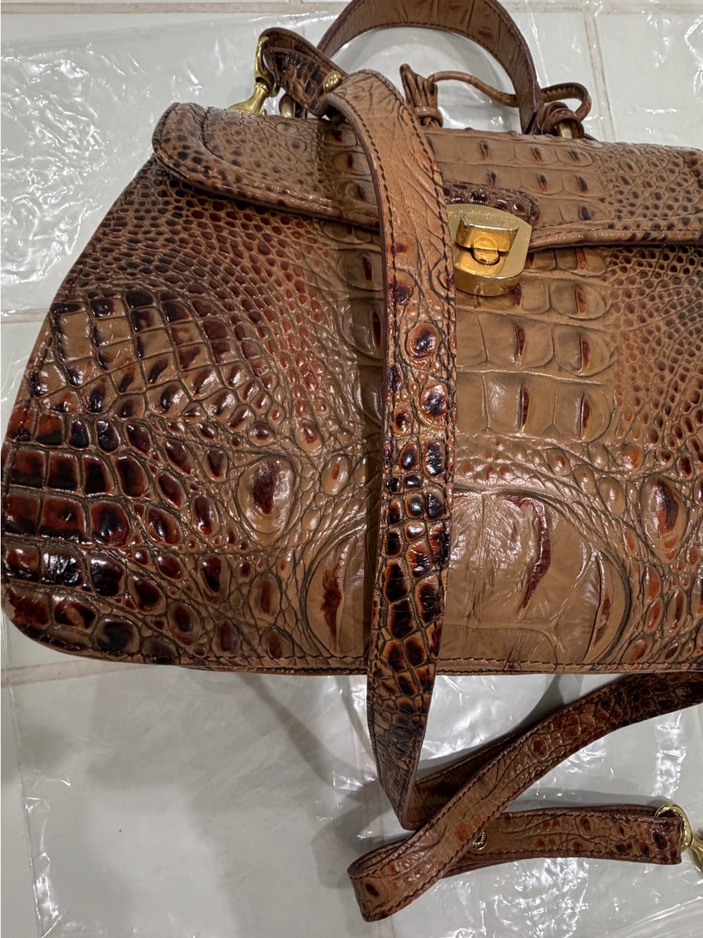 RARE Vtg Brahmin Lady Vittoria Rose Satchel Pecan Leather Strap RoseTassels EUC - Picture 15 of 16